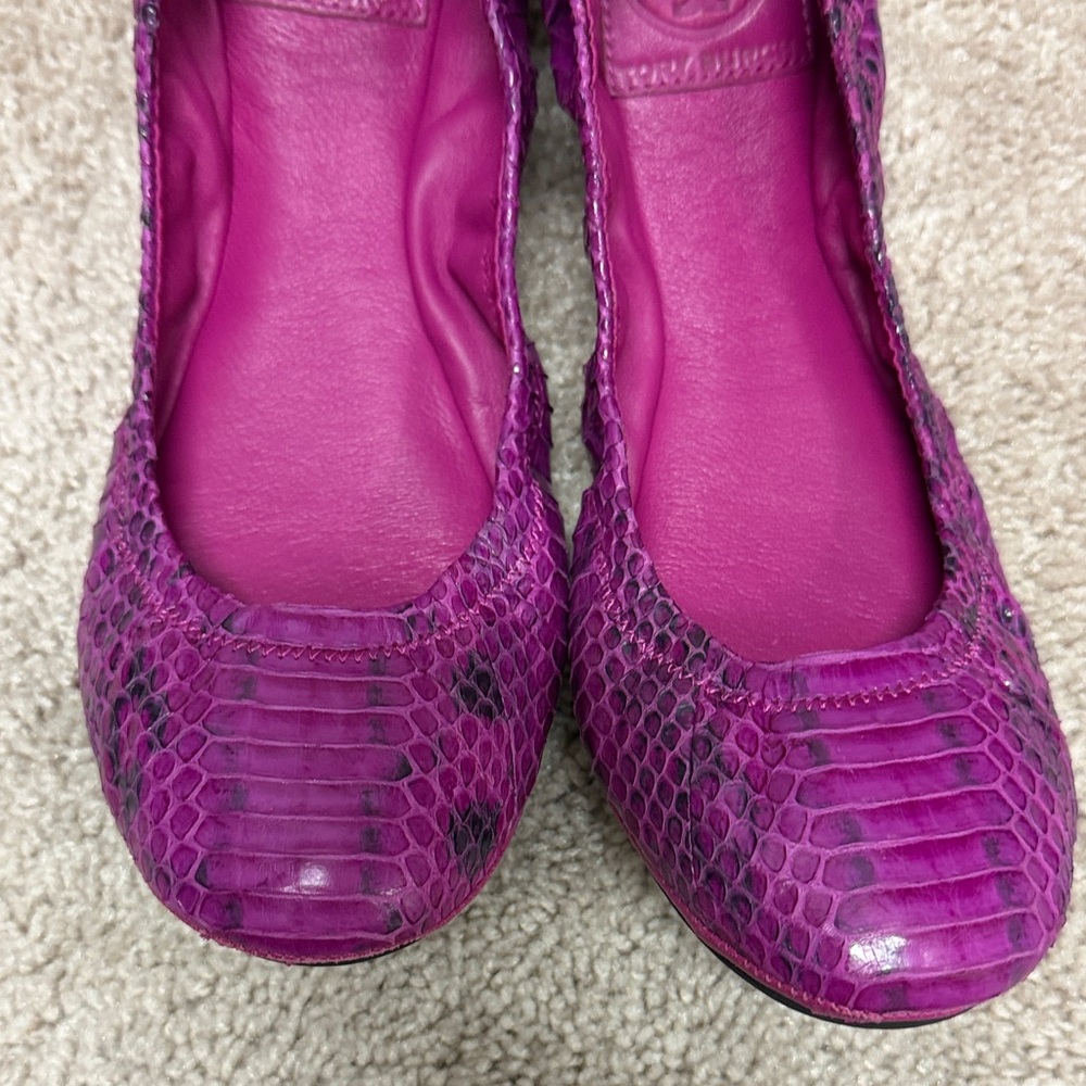 Tory Burch Magenta Snake-Embossed Ballet Flats - Picture 4 of 5